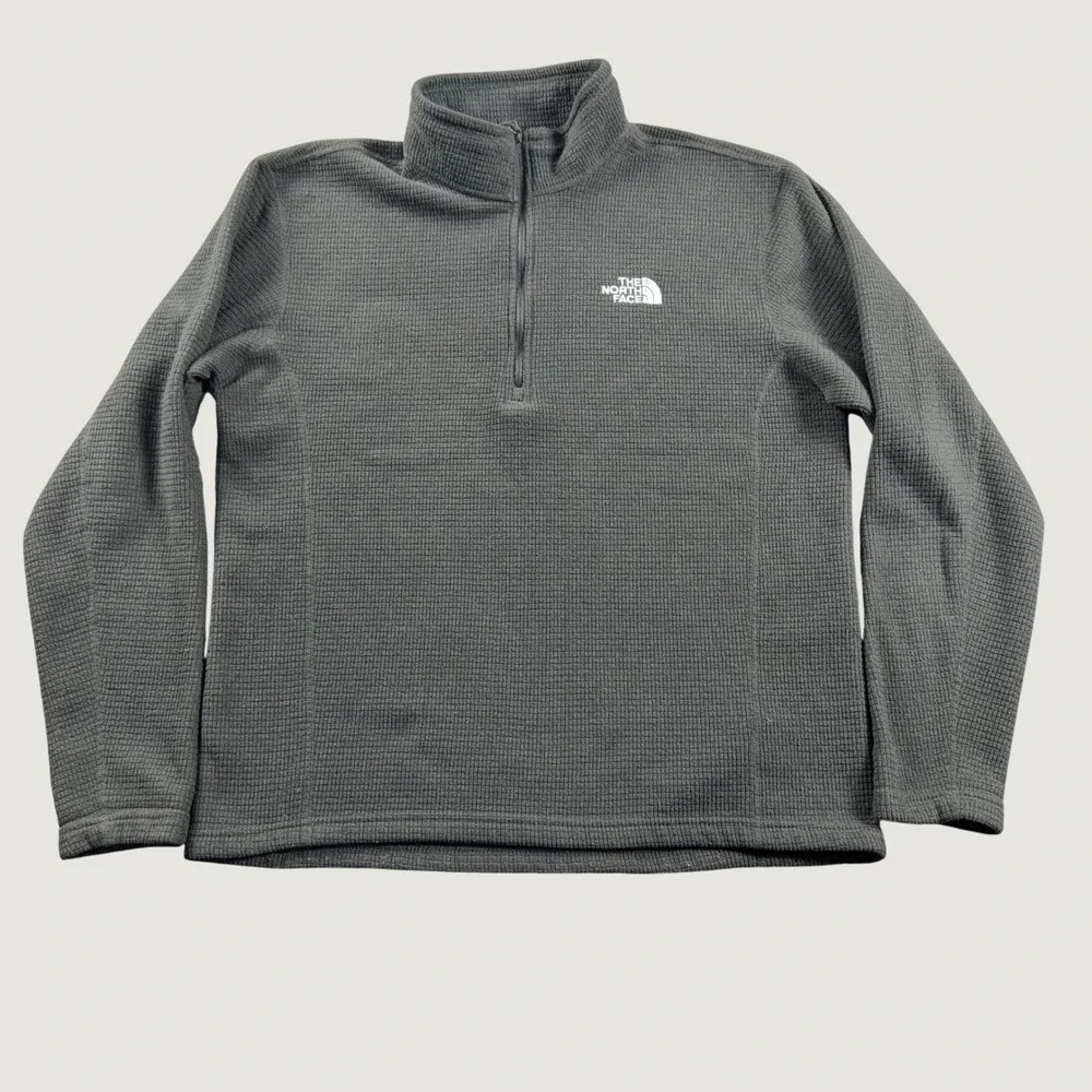 The North Face Mens L Grey Waffle Knit Quarter Zip Fleece Pullover Defect